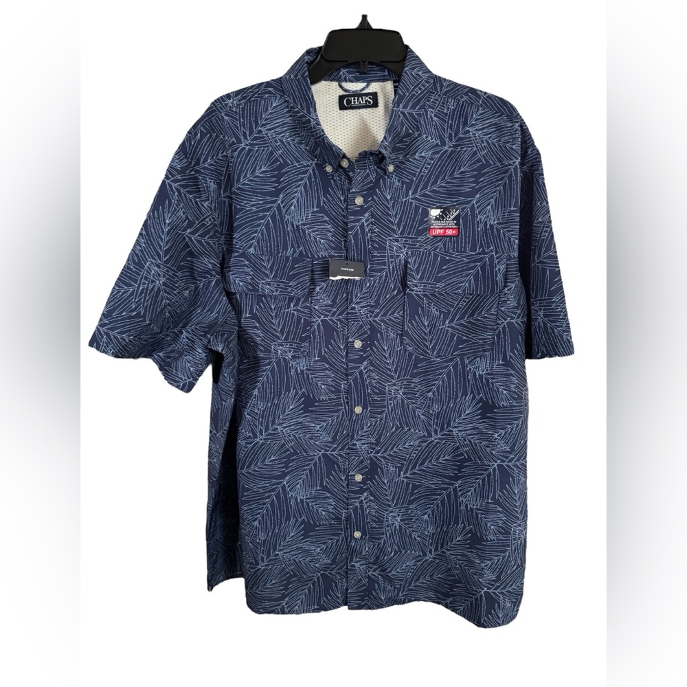 Chaps Men's Dark Blue Leaf Pattern Shirt XXLG NEW.